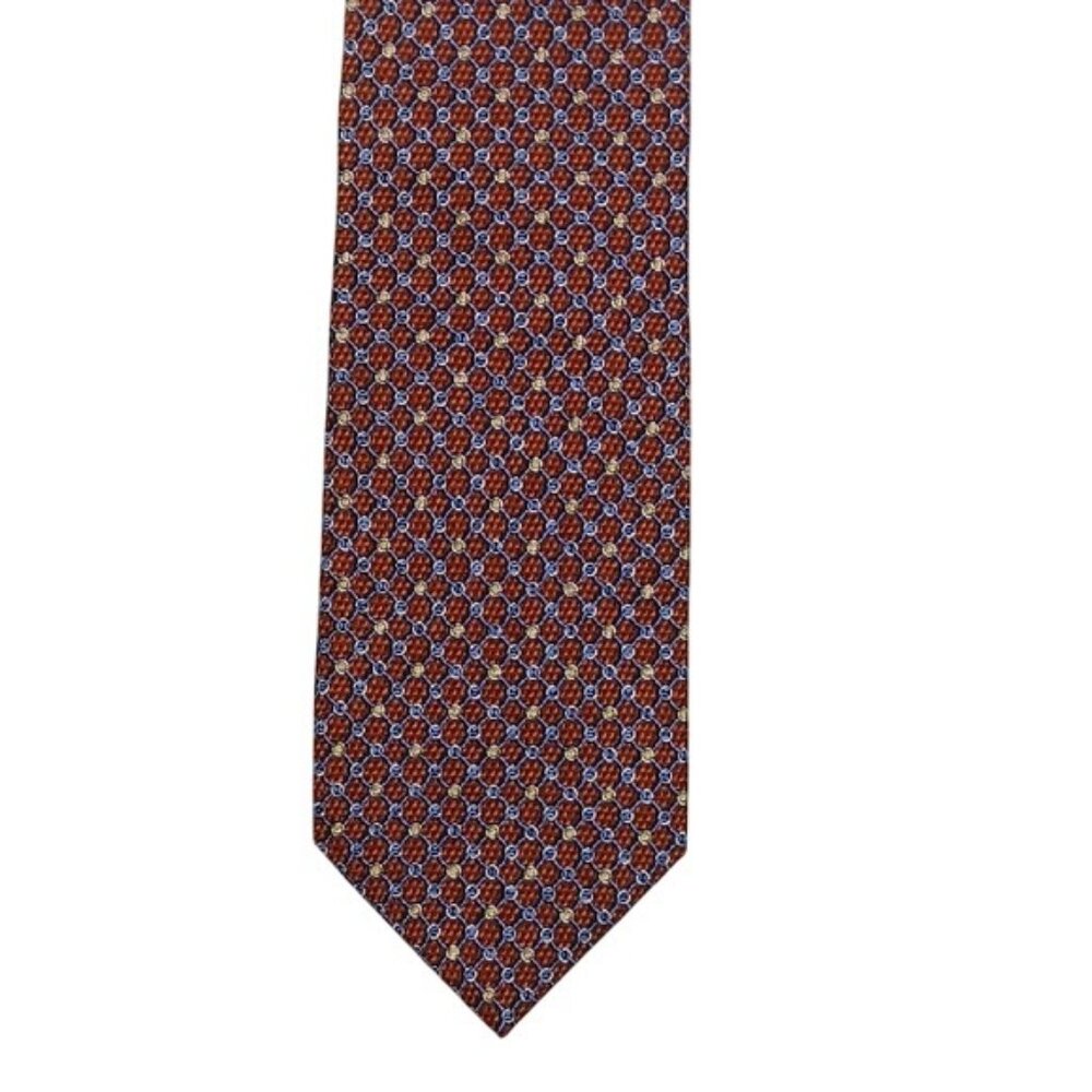 Jos A Bank Executive Collection Silk Tie Red Blue Chain Pattern Classic Necktie
